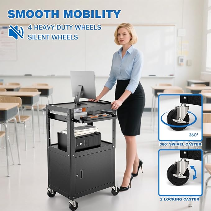 Steel Large AV Cart with Locking Cabinet - Image 8