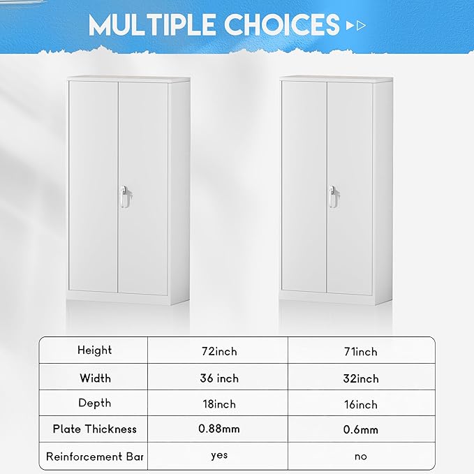 Greenvelly White Metal Storage Cabinets 72” Garage Steel Storage Cabinet - Image 7