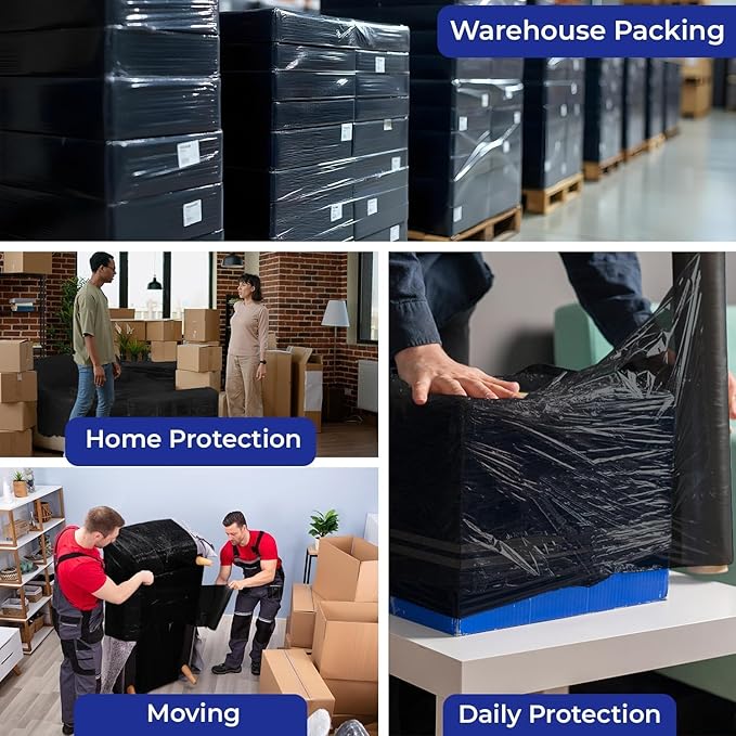 Rosmonde 400 Pack Black Plastic Wrap, 80 Gauge Durable Shrink Wrap Roll - Image 9