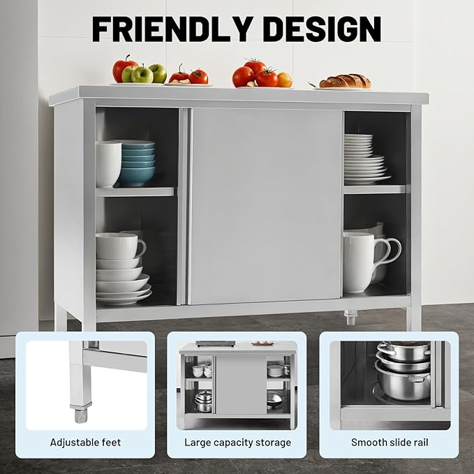 Hally Stainless Steel Cabinet, Large Storage Cabinet, Metal Table - Image 3