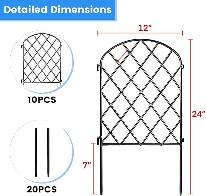 Decorative Garden Small Fence 10 Pack, 10 Ft X 24 in Black Mesh Rustproof Metal - Image 3