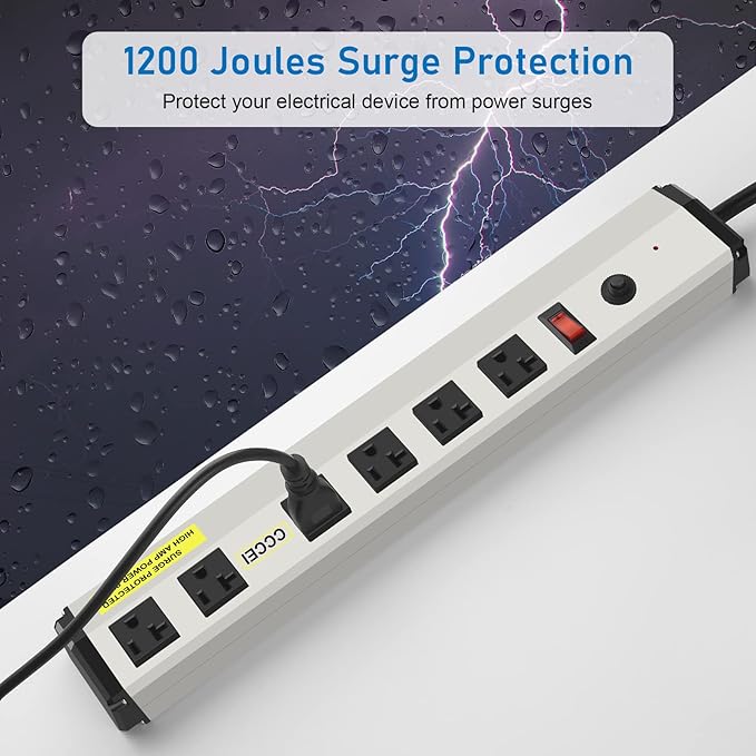 CCCEI Heavy Duty Power Strip Surge Protector 20 Amp, High Amp Industrial Shop - Image 5