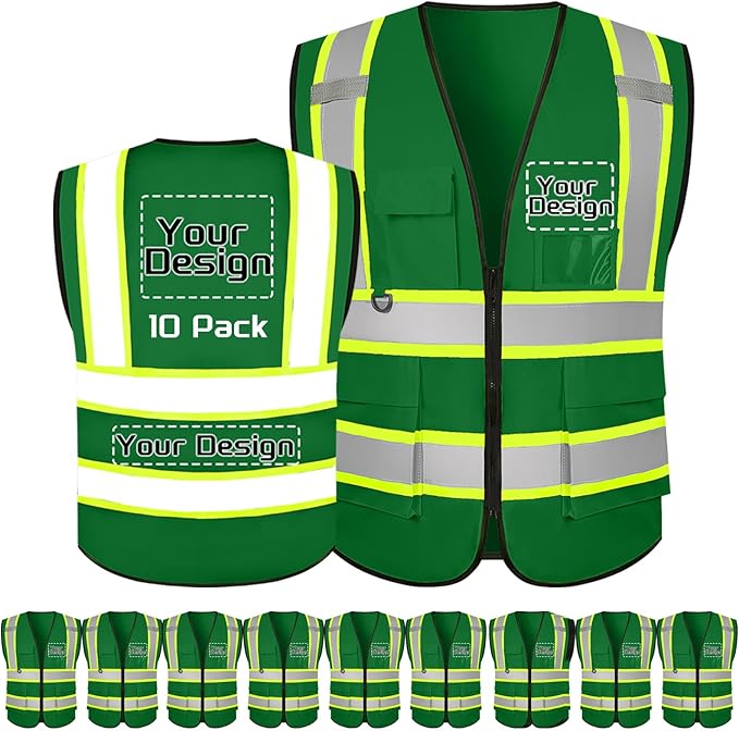 Custom Safety Vest with Logo Pockets High Visibility Reflective Vests by CustomTok