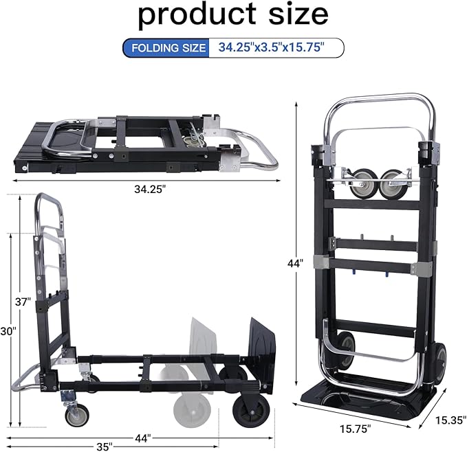 3 in1 Heavy Duty Convertible Hand Truck Dolly Cart, Folding Trolley Cart - Image 2