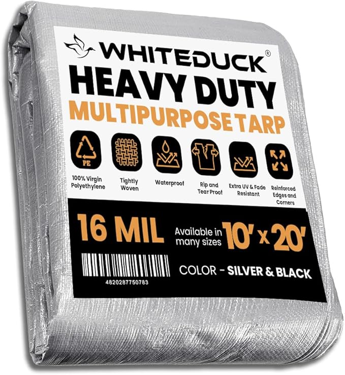 WHITEDUCK 10x20 Tarp 16 MIL Heavy Duty Poly Tarp Waterproof UV Resistant by WHITEDUCK