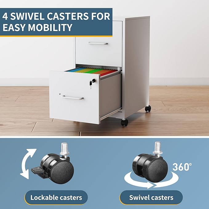 2 Drawer File Cabinet on Wheels, Mobile Filing Cabinets - Image 7