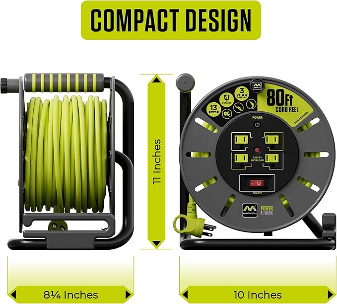 Masterplug 80ft Cord Reel, Retractable Extension Lead - Image 7