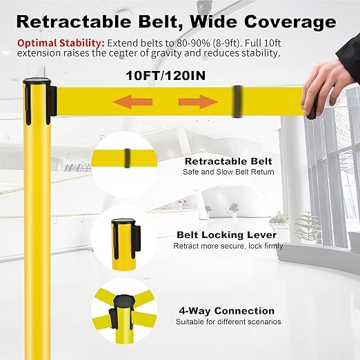 6 Pack Yellow Stanchions with Retractable Belts - Image 3