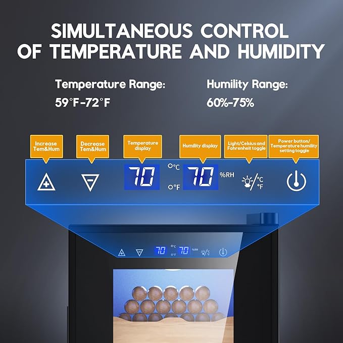Tylza Cigar Humidor Cabinet 35L, Temp & Humidity Control Electric Humidors - Image 2