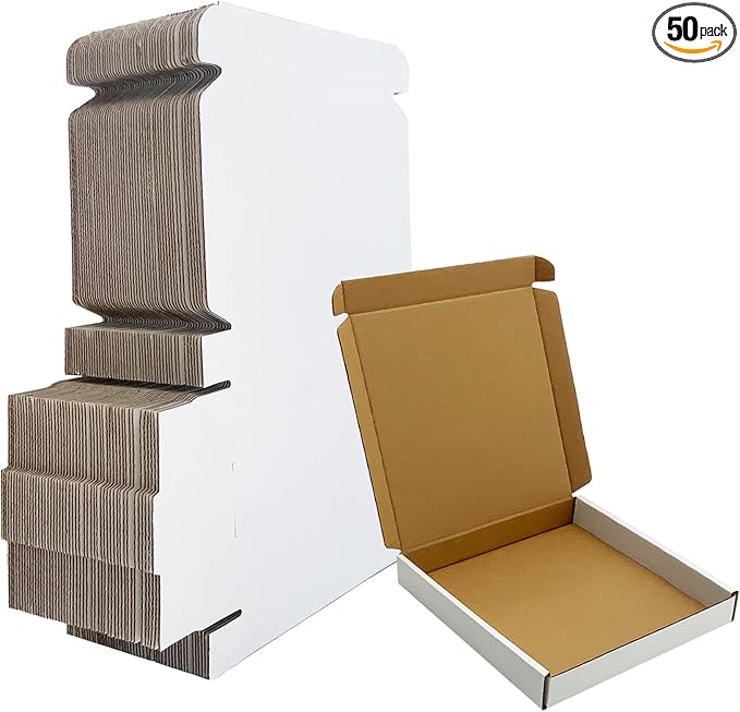 7x7x1 inch White Shipping Boxes 50 Pack, Small Corrugated Cardboard Mailer by Unknown