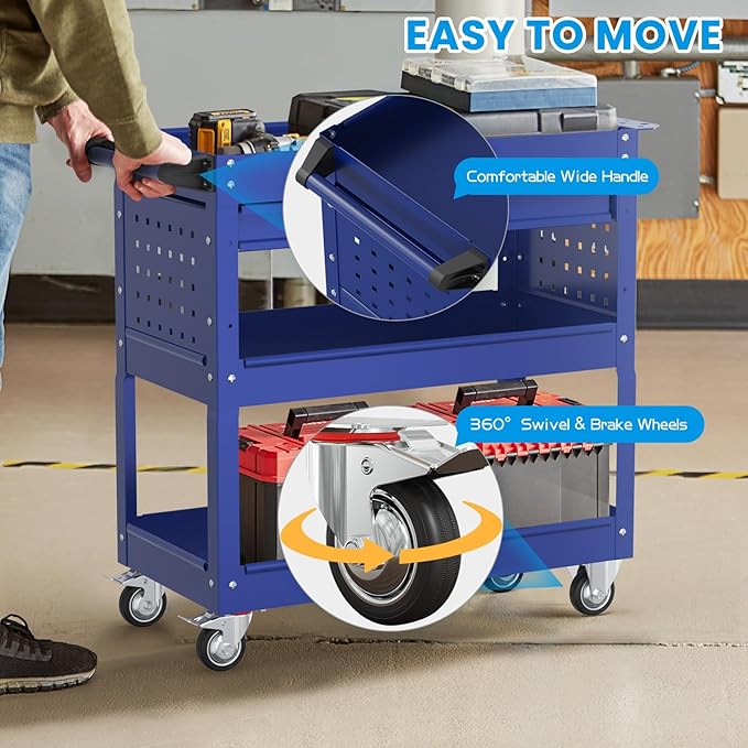 3 Tier Rolling Tool Cart On Wheels, Heavy-Duty Utility cart Service Cart - Image 6