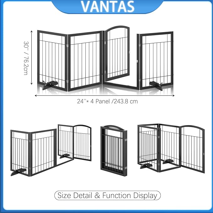 Vantas Folding Pet Gate 96" Wide, Freestanding Wire Pet Gate, Pet Puppy Safety - Image 7