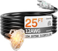 25 ft 12 Gauge Heavy Duty 3 Outlet Extension Cord Splitter by Deeklify