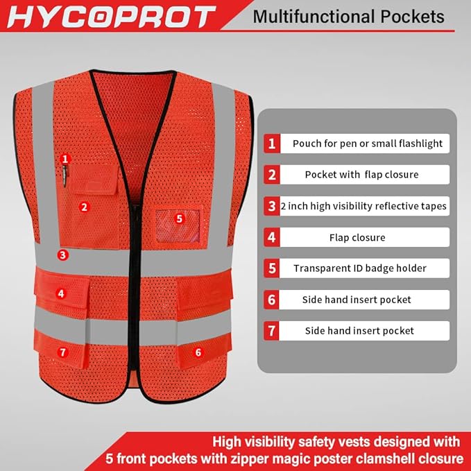 HYCOPROT High Visibility Mesh Safety Reflective Vest - Image 2