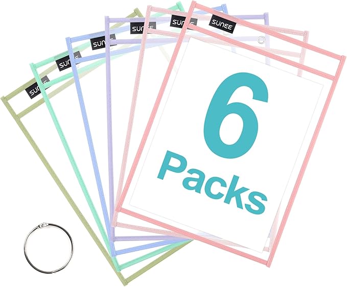SUNEE 6 Packs Oversized Reusable Dry Erase Pocket Sleeves by SUNEE