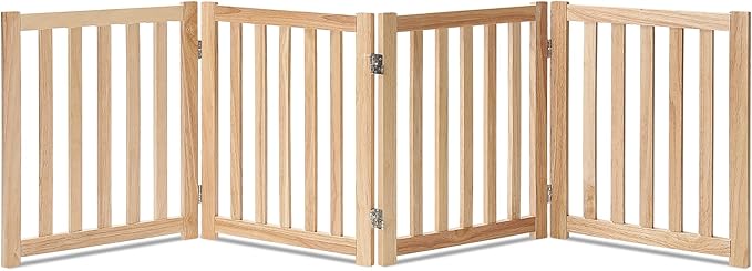 LZRS 4-Panel Wooden Free Standing Foldable Dog Gate Indoor – 24" High, Extra by LZRSPET