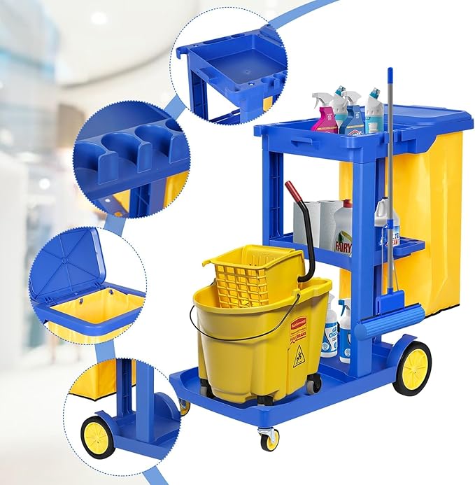 tonchean Commercial Janitorial Cart, 3-Shelf Housekeeping Cart - Image 3