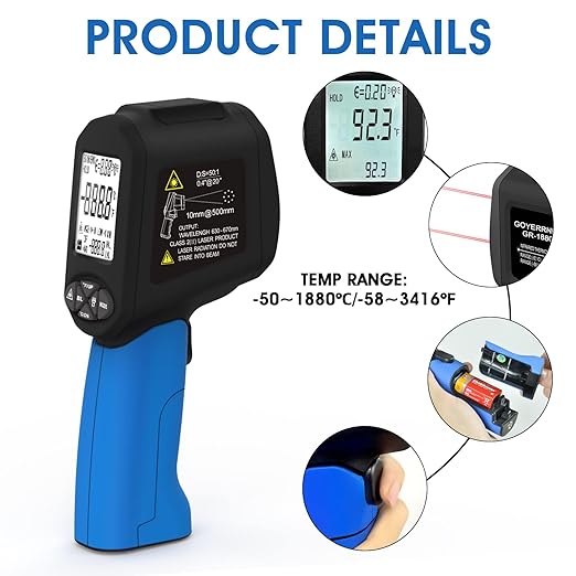 Infrared Thermometers, Laser Thermometer Gun, 50:1 Temperature Gun - Image 2