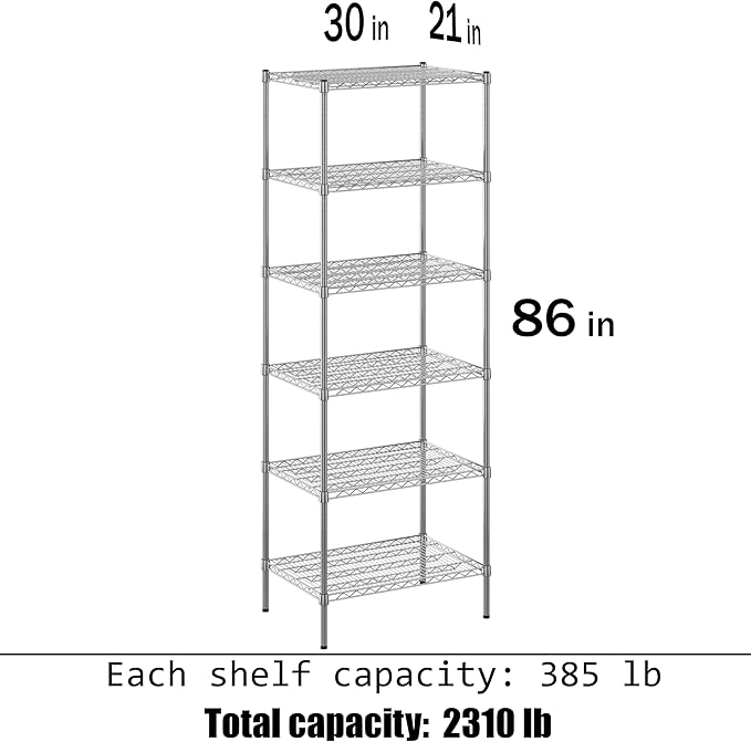 21" Deep x 30" Wide x 86" Height Wire Shelving Kit | 6-Tier | NSF Commercial - Image 3