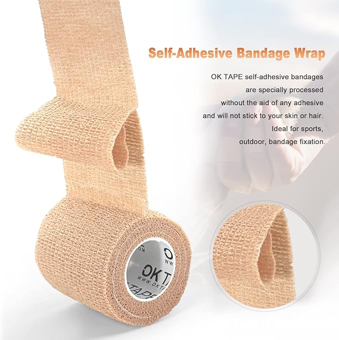 OK TAPE Self Adherent Cohesive Bandages Wrap 12Packs, 2 Inches X 5 Yards - Image 3