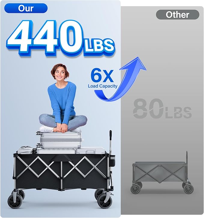 Wagons Carts Foldable Heavy Duty, 440lbs Capacity & 350L Collapsible Utility - Image 3