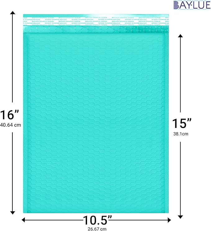 Teal 10.5x16 Inch Poly Bubble Mailers #5 | Self Seal Large Padded Envelopes | - Image 2