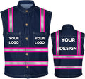 YOWESHOP Men's Reflective Safety Denim Vest，Custom Safety Outdoor Denim Work by YOWESHOP