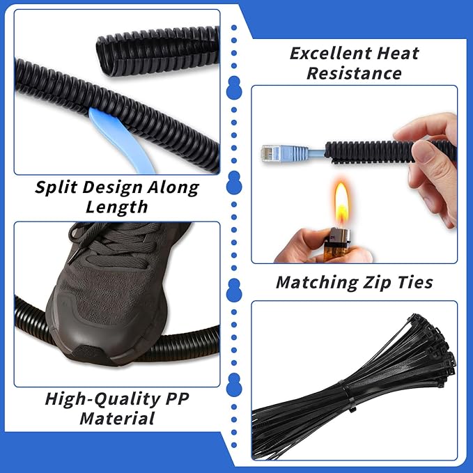 250FT Split Wire Loom Tubing, 1/2 Inch Wire Protector Tubing, Automotive Wire - Image 3