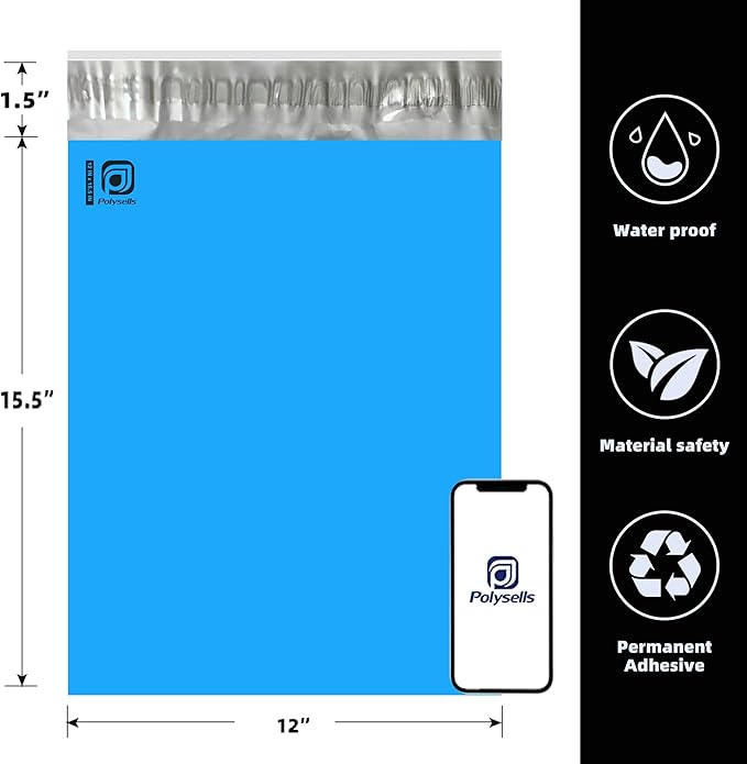 POLYSELLS 200 pcs 12x15.5 Inches Blue Poly Mailers Shipping Envelopes, Strong - Image 2
