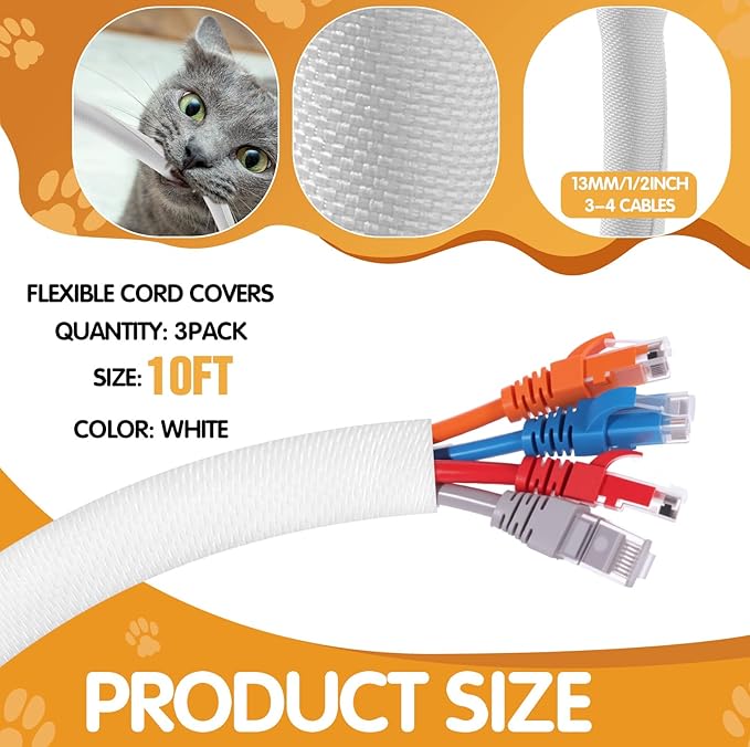 Poen 3 Pack 30ft Cord Protectors from Pets No Chew, 1/2 Inch Ultra Durable Cord - Image 2