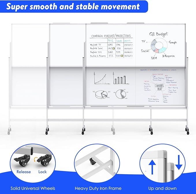 Dry Erase Whiteboard Height Adjustable, 72x60 inches Large Standing Easel White - Image 8