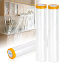 Pre-Taped Masking Film 3 Pack Each 118in x 65 feet Rolls, Tape and Drape by MATUFF