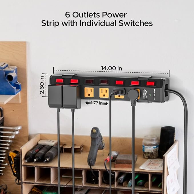 CRST 6 Outlet Metal Heavy Duty Power Strip - Image 3