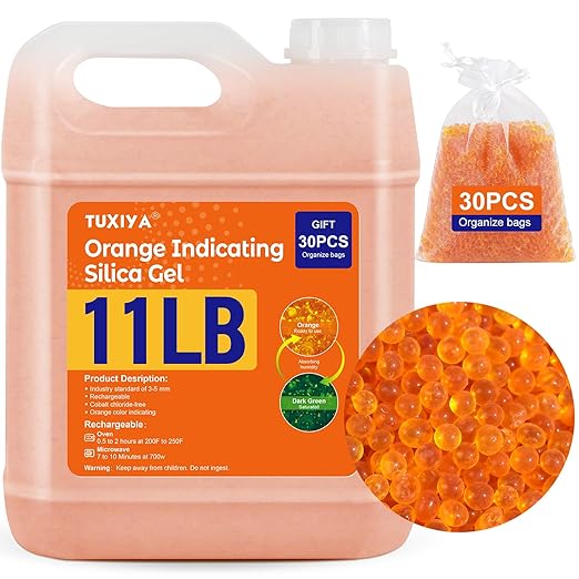 11 LBS Orange Indicating Silica Gel Desiccant Beads, Rechargeable Silica Gel by Unknown