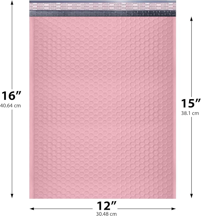 Light Pink Large Poly Bubble Mailers 12x15 inch | Self Seal Padded Envelopes - Image 2