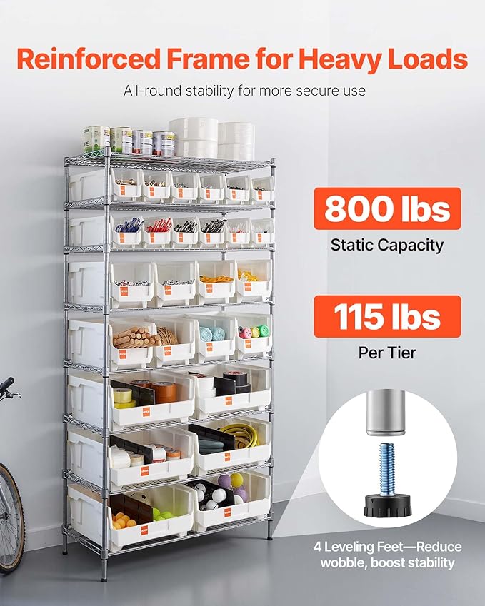 VEVOR 8-Tier Rolling Bin Storage Rack, 26 Organizer Bins, Bin Rack Storage - Image 3