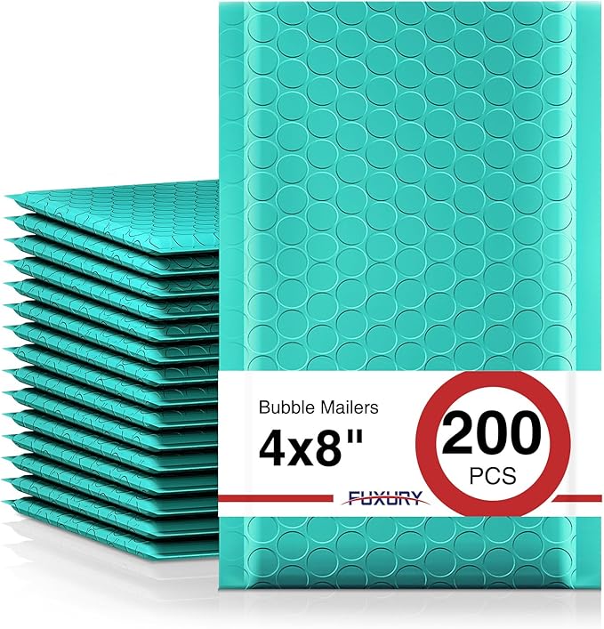 Fuxury Bubble Mailers 4x8 Inch Teal 200 Pack Padded Envelopes Usable Size 4x7" by Fuxury