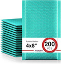 Fuxury Bubble Mailers 4x8 Inch Teal 200 Pack Padded Envelopes Usable Size 4x7" by Fuxury