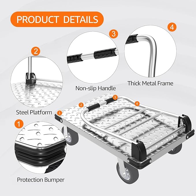 2200 lbs. Capacity Foldable Push Cart Dolly | Moving Platform Hand Truck | - Image 4