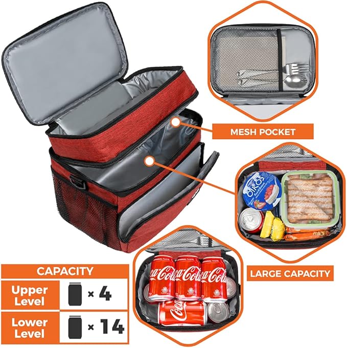 opux Insulated Lunch Bag for Men Women, Large Dual Compartment Cooler Bag - Image 5