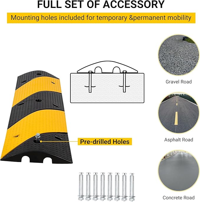 3.3 FT Heavy Duty Rubber Speed Bump 2-Pack, Driveway Cable Protector Ramp - Image 6