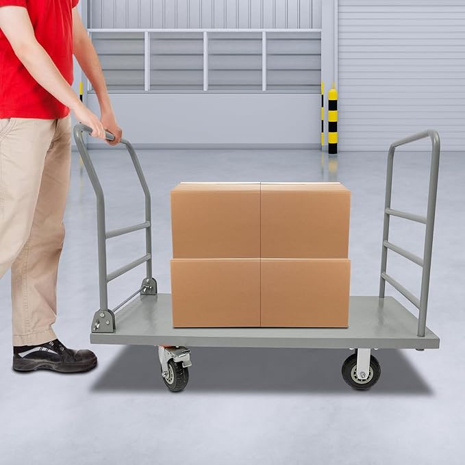 Platform Truck Cart, U Boat Cart, 48x24in 2000lbs Heavy Duty Push Dolly - Image 2