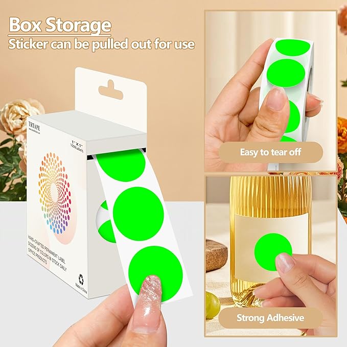 Fluorescent Green 1 Inch Round Color Coding Dot Labels, 10 Rolls 10000 Dot - Image 3
