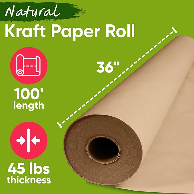 USA Made 36" x 1200" Brown Kraft Paper Roll, 45 lbs Thickness, American Quality - Image 2