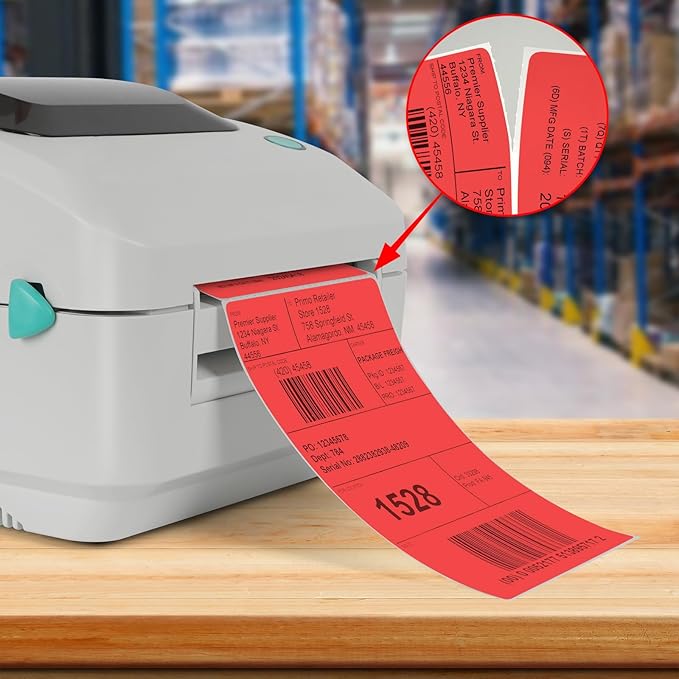 Red Direct Thermal Labels 4 × 6 Inch Vinyl Self-Adhesive Fanfold Shipping - Image 2