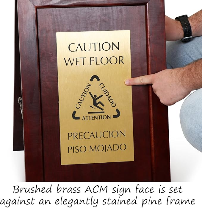SmartSign Premium Bilingual "Caution Wet Floor" Wooden A-Frame Standing Floor - Image 6