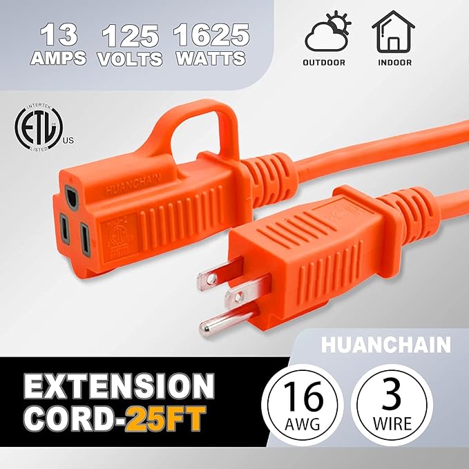 HUANCHAIN Indoor Outdoor Extension Cord 25 ft Waterproof, 16/3 Gauge Flexible - Image 7