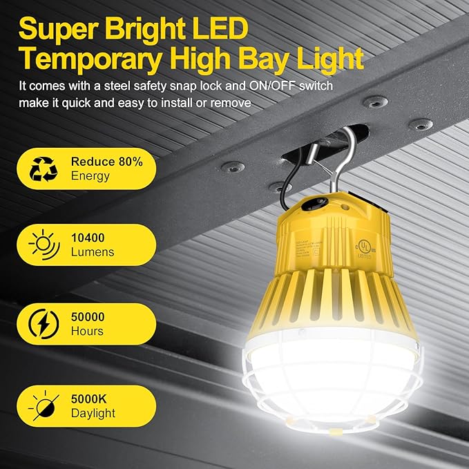 80W LED Temporary Work Light 12000LM 5000K Portable Work Lamp Fixture Daylight - Image 3