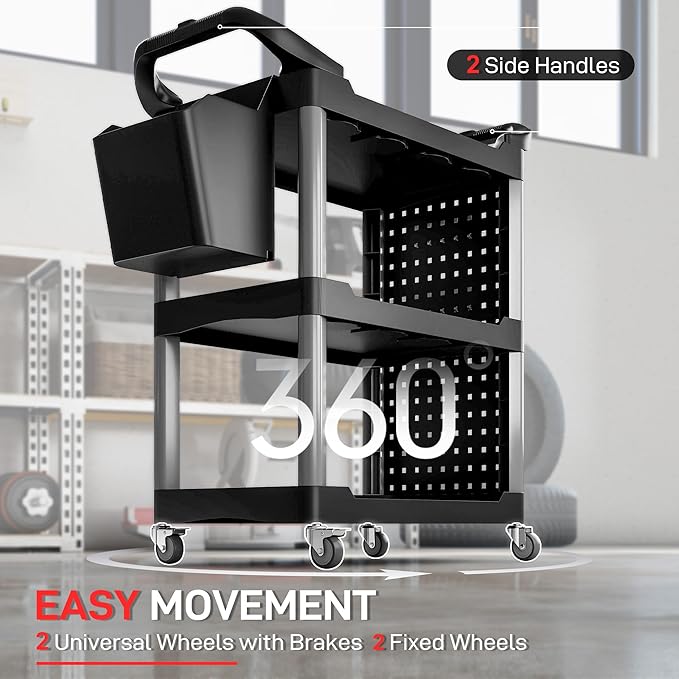 HOMCOM 3 Tier Utility Cart on Wheels, Rolling Tool Storage - Image 4