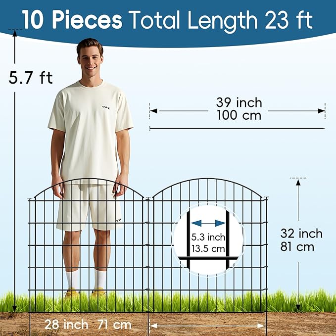 Metal Garden Fence 32 inch H x 28 inch W No Need Dig Outdoor Rustproof Animal - Image 7